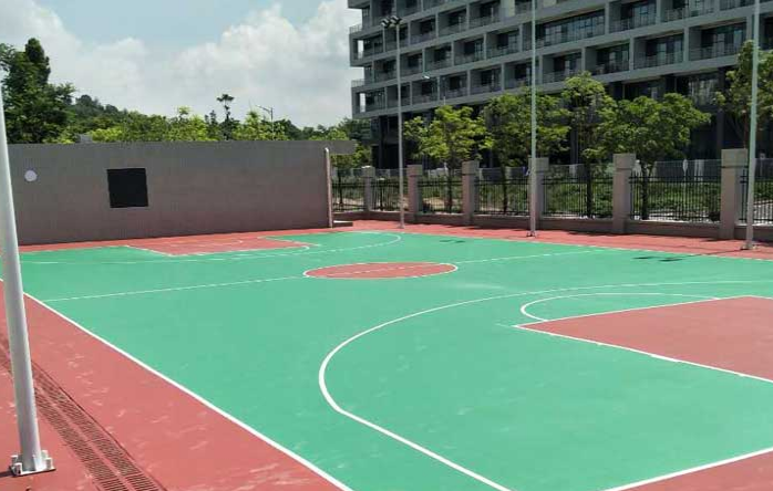深圳龙岗消防局硅PU篮球场、网球场案例